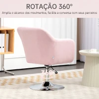 HOMCOM Cadeirão Giratório 360° para Sala de Estar com Altura Ajustável, Encosto Envolvente, Apoios de Braços e Almofada, 60x60x79-91 cm, Rosa(m-5)