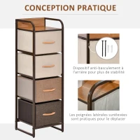 HOMCOM Commode chiffonnier 5 tiroirs meuble de rangement tiroir en tissu pliant - structure acier noir - 45 x 30 x 116 cm(m-7)