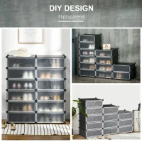 HOMCOM Schuhregal, 12 Aufbewahrungsboxen für 24 Paar Schuhe, Kunststoff, Schwarz+Weiß(m-5)