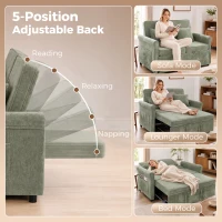 HOMCOM 2 Seater Sofa Bed 3-in-1 Convertible Chenille Pull Out Sleeper Sofa with 5-Position Adjustable Backrest, Light Green(m-5)
