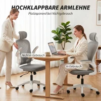 HOMCOM Bürostuhl Ergonomischer Schreibtischstuhl mit Hochklappbaren Armlehnen, Verstellbarer Lendenwirbelstütze Grau(m-7)
