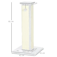 PawHut Poste Arranhador para Gatos 81 cm com Sisal e Bola Suspensa, 41x41x81 cm, Branco(m-3)