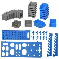 DURHAND Estantería de Pared para Herramientas 54x95 cm con 28 Cajas Apilables y Diferentes Ganchos Gris y Azul(m-7)
