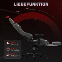 HOMCOM Ergonomischer Gaming-Stuhl mit 3D-Armlehnen, verstellbar, rollbarer Schreibtischstuhl mit Lendenstütze, Grau(m-7)