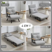 HOMCOM Poltrona Convertível em Cama Poltrona 3 em 1 Convertível em Cama com Encosto Ajustável em 5 Níveis 63x73x81 cm Cinza Claro(m-4)