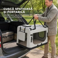 PawHut Transportor Moale Pliabil pentru Câini Mici și Medii, cu Bol, din Țesătură Oxford, Gri Deschis(m-4)