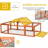 PawHut Clapier lapin extérieur cage cochon d'Inde toit ouvrable et portes verrouillables 180 x 90 x 48 cm jaune(m-5)