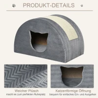 PawHut Katzenhöhle mit Kraztbrett Katzenbett Kratzhaus Katzenhaus Katzenwohnung Sisal Grau 48,5 x 30 x 30 cm(m-4)