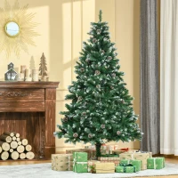 HOMCOM Künstlicher Weihnachtsbaum 180 cm Kieferbaum künstlich mit 59 Zapfen, Schnee, 1111 Spitzen für drinnen(m-2)