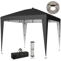 Outsunny Pavilion pliabil 3x3 m, înălțime reglabilă, cu lumină centrală și telecomandă, din metal și poliester, negru(m-11)