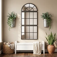 HOMCOM Bogen Wandspiegel 120 x 54 cm Fenster Hängespiegel 3 Teiliger Großer Spiegel für Schlafzimmer Wohnzimmer(m-9)
