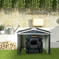 Outsunny Garagem para Corta-Relvas Robótico em Aço Galvanizado com Telhado de Duas Águas para Jardim Exterior 87x103x66 cm Cinzento Escuro(m-10)