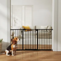 PawHut Barreira de Segurança Extensível para Portas e Escadas com Fechamento Automático e Sistema de Duplo Bloqueio 74-147,5x76,2 cm Preto(m-10)