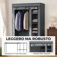HOMCOM Armadio in tessuto con barra appendiabiti e 5 ripiani 110x45x175 cm, grigio(m-7)