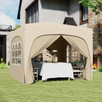 Outsunny Tenda Dobrável 3x3 m com Painéis Laterais UPF50+ Tenda de Jardim com Altura Ajustável e Bolsa de Transporte Areia(m-10)