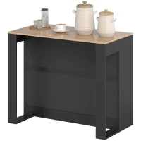 HOMCOM Bar Insulă Bucătărie cu 3 Rafturi pentru Living și Sufragerie, 113x60x90 cm, Negru și Lemn(m-12)