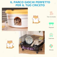 PawHut Gabbia per Criceti con Casetta, Tunnel e Ruota, Base con 4 Rotelle, 60x35x38.5cm, Nero e Marrone(m-5)