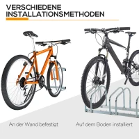 HOMCOM Fahrradständer Radständer Mehrfachständer Aufstellständer Fahrrad Ständer wetterfest langlebig Boden- und Wandmontage Stahl bis 6 Fahrräder Silber 179 x 33 x 27 cm(m-9)