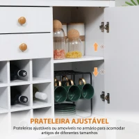 HOMCOM Aparador de Cozinha com 2 Gavetas 2 Armários com Prateleiras Ajustáveis e Suporte para 9 Garrafas 110x35x75 cm Branco e Madeira(m-6)