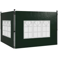 Outsunny Conjunto de 2 Paredes Laterais para Tendas de 3x3m e 3x6m Paredes Laterais com Janelas Transparentes 293x193cm Verde Escuro(m-1)