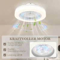 HOMCOM Deckenventilator mit LED-Lampe, 6 Geschwindigkeiten, Fernbedienung, Weiß(m-6)