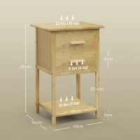 HOMCOM Nachtschrank, 2er-Set, Skandi-Design, Bambus, 2 Schubladen & Regal, 40x34x60cm(m-3)