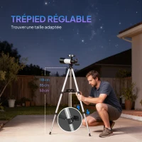 Outsunny Télescope astronomique adultes et débutants 70 mm, télescope réfracteur 40X/16X trépied réglable, 80 x 80 x 135 cm blanc(m-6)