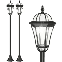 Outsunny 2 Candeeiros Solares de Jardim com 2 Luzes LED Branca Impermeável IP44 Ligação Automática Conjunto de 2 Candeeiros de Exterior para Caminho Terraço Pátio 18,5x18,5x129 cm Preto(m-1)