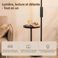 HOMCOM Lampadaire LED Dimmable 42W 4840LM Liseuse Réglable et Tablette Lampadaire sur Pied Salon 2700K-6000K Télécommande Noir(m-4)