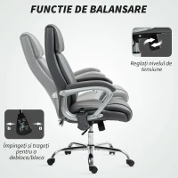 HOMCOM Scaun de Birou cu Masaj pe 6 Puncte și Rabatabil, din piele PU și Oțel, 66x72x113-121 cm, Gri Antracit(m-7)