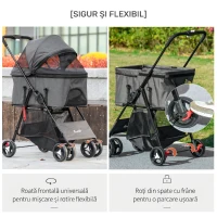 PawHut Cărucior pentru câini 3 în 1 convertibil în geantă și transportor cu lesă și pernă, gri(m-5)