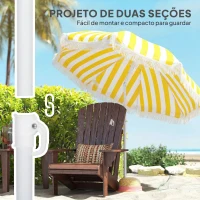 Outsunny Guarda-sol de Praia com Franjas Ø180 cm Guarda-sol Exterior Altura Ajustável Inclinação 30° Amarelo e Branco(m-7)