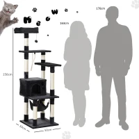PawHut Arbre à chats multi-équipements griffoirs grattoirs plateformes niche hamac panier corde jouet suspendu dim. 50L x 50l x 156H cm gris foncé(m-3)