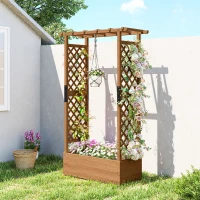 Outsunny Hochbeet mit Rankengitter und Dach, für Blumen, Obst, Gemüse, Kräuter, 110 x 44 x 181 cm, Holz, Orange(m-2)