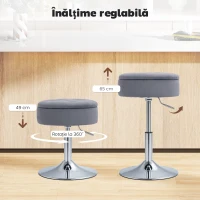 HOMCOM Scaun de Bar cu Înălțime Reglabilă și Compartiment Ascuns, Șezut Rotativ tapițat Fără Spătar, Gri(m-6)