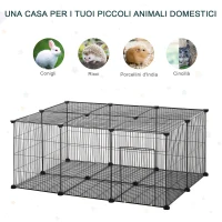 Pawhut Gabbia per Conigli e Piccoli Animali, 22 Pannelli Modulabili in Metallo con Porta, Nero, 105 x 70 x 45cm(m-7)
