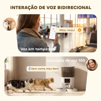 PawHut Comedouro Automático 6L WiFi 2.4G com Controlo App 2 Taças Programável 1-10 Refeições Gravador de Voz 10s Fácil de Limpar(m-8)