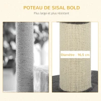 PawHut Arbre à chat, arbre à grimper griffoir pour chat, tissu bouclette, centre d'activités 2 plate-formes gris(m-6)