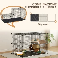 PawHut Gabbia Modulare per Conigli e Porcellini d'India Multilivello con 3 Porte e Fili d'Acciaio, Nero(m-4)