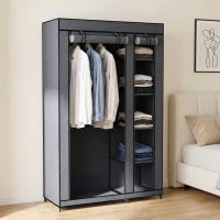 HOMCOM Guarda-roupa de Tecido Salva-Espaço com Barra para Cabides e 5 Prateleiras, 110x45x175 cm, para Quarto, Cinza(m-2)