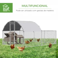 PawHut Galinheiro de Exterior Grande para 10-12 Galinhas de Aço Galvanizado com 2 Ambientes 380x280x195cm Prata(m-6)
