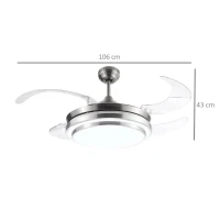 HOMCOM Ventoinha de Teto 51W com Luz LED 30W Ajustável 3000/4000/6000K Controle Remoto 3 Velocidades Temporizador 4 Lâminas para Dormitório Sala de Estar Ø106x43 cm Prata(m-3)
