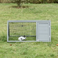 PawHut Clapier triangulaire de sol enclos extérieur niche double porte convient aux lapins poules tortue terrestre dim. 116L x 62,2l x 52,5H cm bois massif pin gris(m-10)