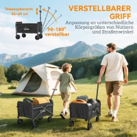 Outsunny Bollerwagen Faltbar Handwagen 360° Gartenwagen mit verstellbarem Griff Strandwagen bis 60 kg für Sport Einkauf Schwarz(m-8)
