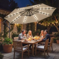Outsunny Ampelschirm LED Solar ca. Ø300 cm Drehbar Sonnenschirm mit Kurbel Ständer Schutzhülle Beige(m-10)
