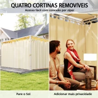 Outsunny Pérgola de Jardim 385x295x225 cm com Teto Ondulado 4 Cortinas Removíveis Proteção UPF50+ e Estrutura de Aço Bege(m-5)