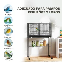 PawHut Jaula para Pájaros con Divisor Comederos Bandeja Extraíble y Soporte para Canarios y Periquitos 76x46x46/116 cm Negro(m-9)