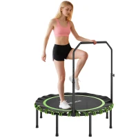 SPORTNOW Fitness-Trampolin mit verstellbarem Handlauf, Sport-Trampolin für drinnen und draußen, Stahl, Kunststoff, Grün(m-12)
