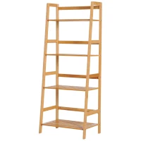 HOMCOM Bücherregal, 4 Ebenen, Leiterdesign, Bambusholz, Natur(m-11)