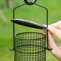 PawHut Vogel Futterstation 208 cm Vogelfutterstation mit 4 Haken, Erdspieß, Wasser- & Futterschale, Futtersäule Freistehend Vogelfutterspender für Garten Wildvögel Stahl Schwarz(m-7)